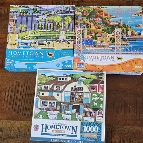 A lot of 3 Hometown Collection Jigsaw Puzzle 1000 Piece All Complete Mega Puzzle