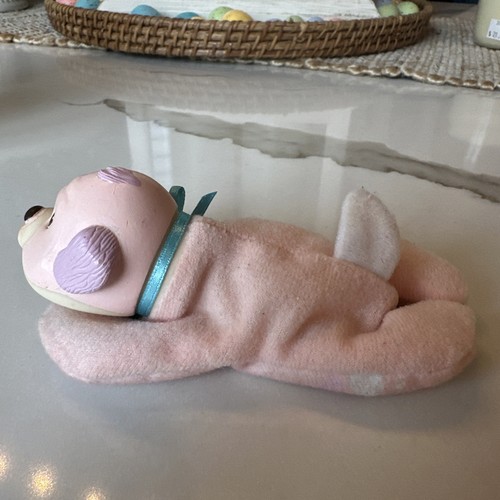Vintage 1991 Hasbro Surprise Pink & White Dog Puppy Baby with Blue Ribbon - Picture 3 of 7