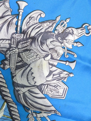 Authentic HERMES "MARINE ET CAVALERIE" Blue 100% Silk Scarf #61669 - Picture 8 of 11