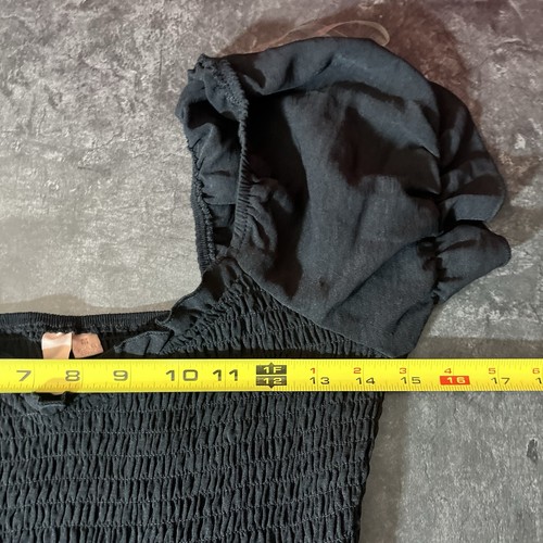 Black Short Sleeve Midi Dress Size Medium Ruched Whimsical Goth Dark Flowy - Picture 8 of 10