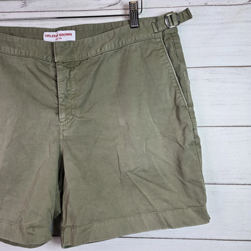 Pantalones chinos Orlebar marrón lengüeta lateral corta talla 38 verde oliva bosque mezcla de algodón  Foto 3 de 4