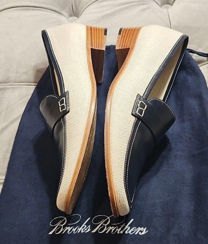 Brooks Brothers Handmade Italy White Navy Blue Leather Loafers Womens Shoes 10 - Picture 8 of 14