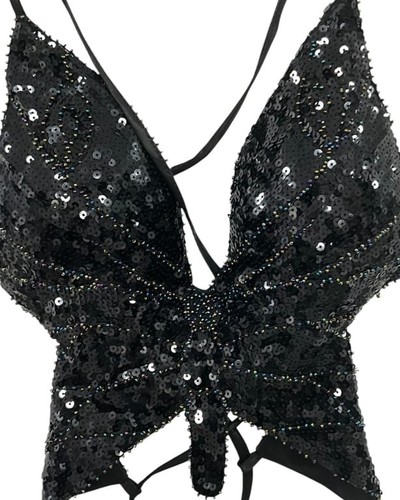 Like New NO BRAND Women's Black Sequin Butterfly Top - One Size - Picture 3 of 3