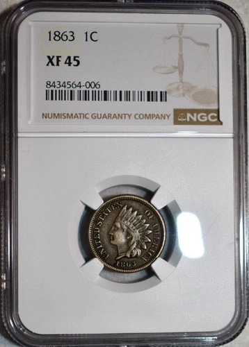 NGC XF-45 1863 Indian Head Cent, Richly Hued & Well-Struck.