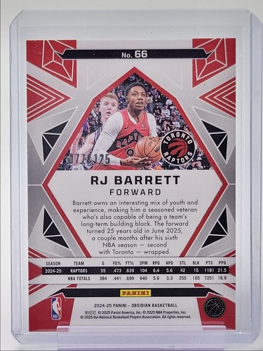RJ BARRETT 2024-25 OBSIDIAN BASKETBALL ORANGE FLOOD RAPTORS /125 Q0223 - Picture 2 of 2