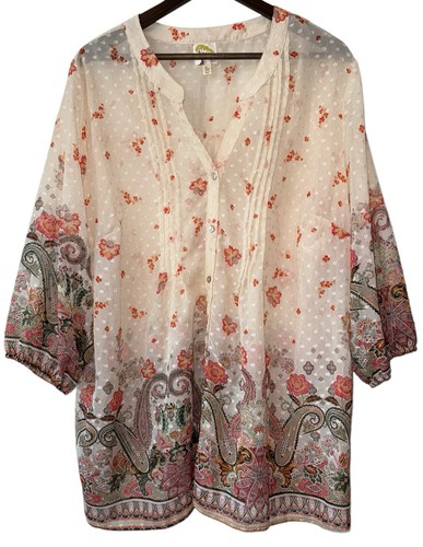Anthropologie Fig & Flower transparente Punkte Blumen Paisley Tunika Top Hippie Boho Gr. 3X - Bild 1 von 10