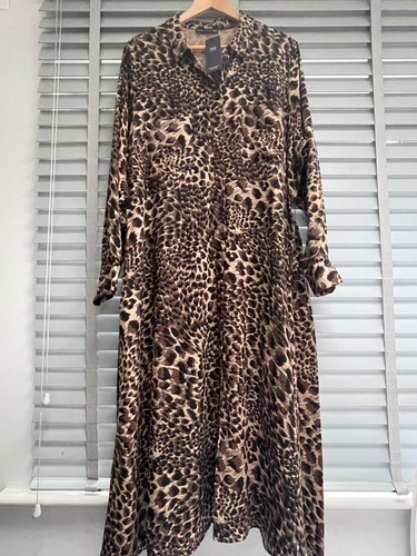 Hemdblusenkleid M&S Animal Print UK 22 Midi Gürtel braun schwarz Viskose langarm - Bild 1 von 15