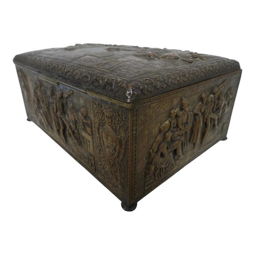 Antigua caja de baratija forrada en madera de cobre enchapada tapa con bisagras sello en la parte inferior holandesa - Imagen 12 de 20