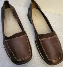 Easy Spirit Womans Leather Slip On Pumps Brown Size 6.5M Square Toe