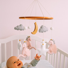 Dragon Baby Mobile Pink Cloud Felt Nursery Crib Baby Shower Gift Handmade