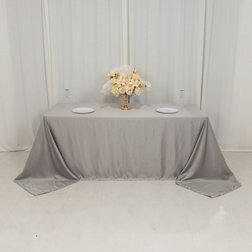 SILVER 90x132" RECTANGLE Lamour Satin TABLECLOTH Wedding Party Home Banquet - Picture 2 of 8