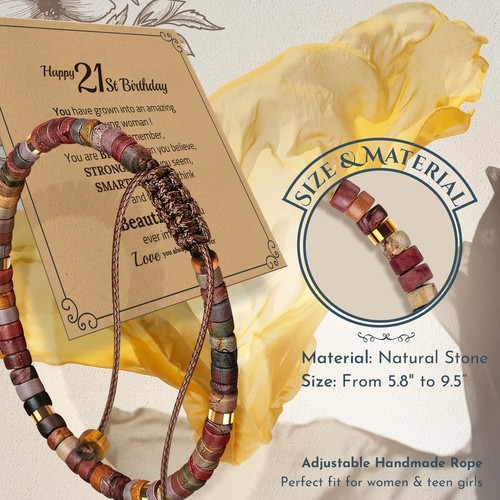 21st Birthday Gifts for Her Women, Funny Natural Stone Bracelet 21 Year Old Birt - Picture 3 of 7