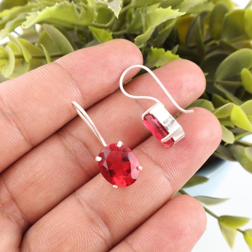 Doublet Pink Rubellite Earrings Beautiful Silver Dangle & Drop Earrings 1.05" - Picture 2 of 3
