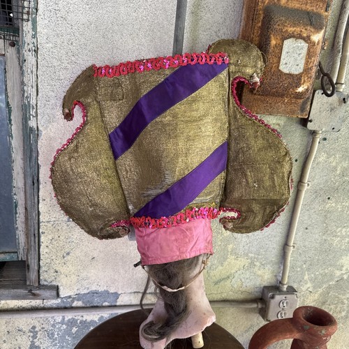 Vintage 1930s Gold Lamé Hat Headpiece Sequins Purple Silk Showgirl Burlesque - Picture 12 of 22