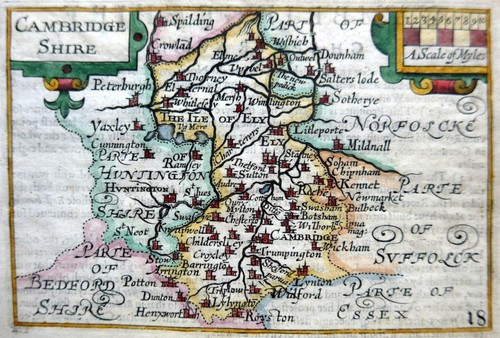 CAMBRIDGESHIRE c1627 BY VAN DEN KEERE  MINIATURE SPEED GENUINE ANTIQUE MAP - Picture 1 of 4