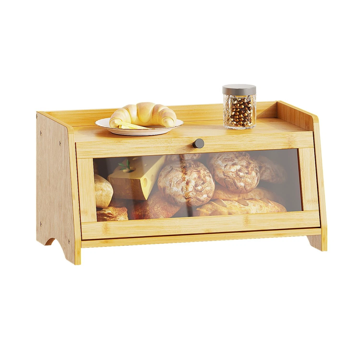 Bamboo Bread Box for Kitchen Counter, Rustic Storage Container for Homemade