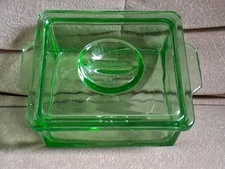 Vintage Hazel Atlas Green Uranium Glass Lidded Refrigerator Dish With Lid