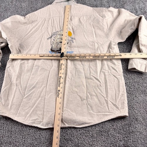 Camicia vintage cinque fratelli flanella uomo XL beige camoscio barca capitano ricamata - Foto 5 di 6