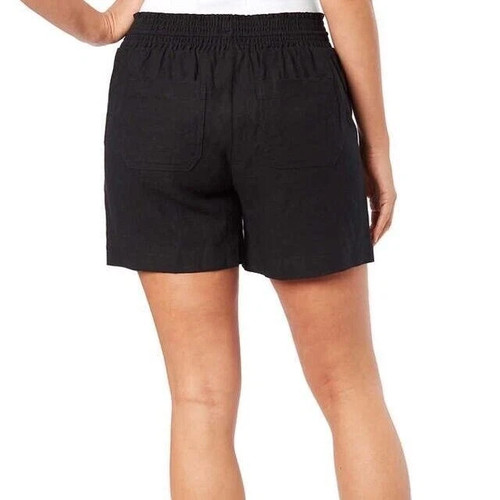 Briggs Women's Elastic Waist Linen Blend Comfortable Shorts, Black, Size Medium - Picture 2 of 3