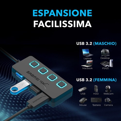 SABRENT Hub USB 3.2 Gen 1 Ciabatta multipresa USB Sdoppiatore USB 4 Porte con - Foto 11 di 24