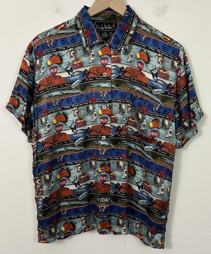 Nicole Miller Silk Shirt Womens Medium Button Up Australia Novelty Vintage 1997 - Picture 2 of 10