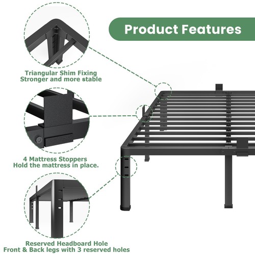 18 Inch Metal Platform Bed Frame, Queen Size Bed Frame with Round Corner Legs... - Picture 6 of 9