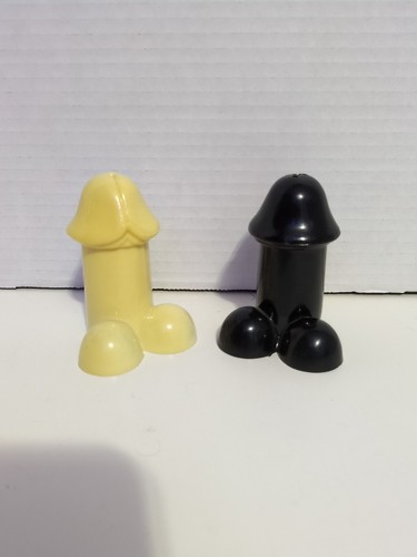 Vintage Funny Comic Naughty Penis Salt Pepper Shakers Joke Gift White Black