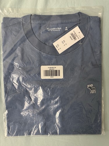 Abercrombie & Fitch Herren T-Shirt Baumwolle Premium Polished Tee Logo Blau Gr. M