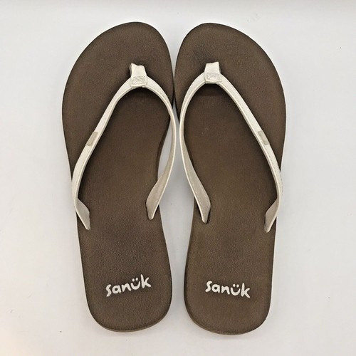 Sanuk Yoga Joy II Shimmer Flip Flop Sandals Women's 9 White Barely There Thongs - Picture 6 of 11