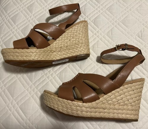 Sandali Ugg 7,5 intrecciati rafia zeppa plateau tacco cognac marrone cinturino alla caviglia NUOVI - Foto 5 di 14