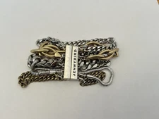 Vintage Jenny Bird 5 Chain Bracelet Chrome Silver Designer Signed 7” B18