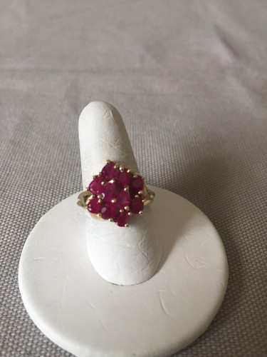Ruby Cluster Ring Size 6 10K Yellow Gold - Picture 10 of 12