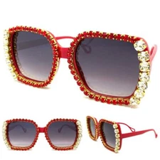 OVERSIZED EXAGGERATED Retro Style SUN GLASSES Large Big Bling Red Frame HANDMADE