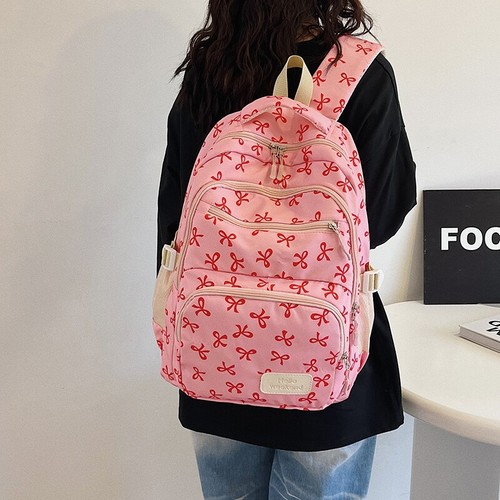 3Pcs/Set Cute Bow Print Backpack with Crossbody Bag and Small Purse (Pink Red) - Bild 6 von 9