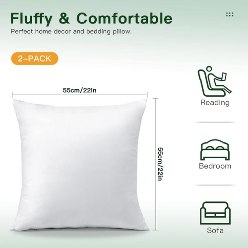 Pack of 2 down and Feather Throw Pillow Inserts 22 X 22 Soft Fluffy Square White - Picture 2 of 11