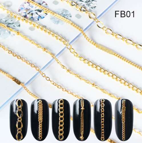 Metal Chain Fashion Gel Manicure DIY Nail Art Decorations Crystal Stud Gold NS16 - Picture 13 of 17