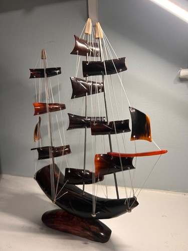 Vintage Hand Carved Bull Horn Sailing Ship Decorative Piece Nautical Decor - Picture 12 of 22