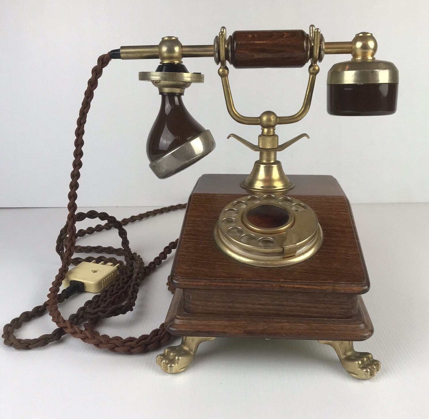 Vintage Telecom Wood & Brass Telephone 1987 Diplomat Wood 