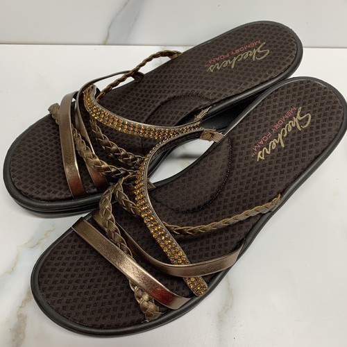 Skechers Womens 10 Cali Rumblers Wild Child Slip On Sandal Pewter Wedge Memory - Picture 3 of 15
