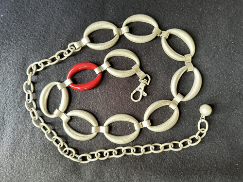 Chico's Womens Metal Rings Chain Link Chunky Statement Belt Silver 40”Long