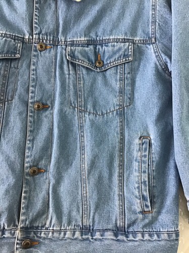 Vtg Herringbone Natural Fleece Lined Denim Jean Jacket Men’s Size M Blue Red - Picture 3 of 7