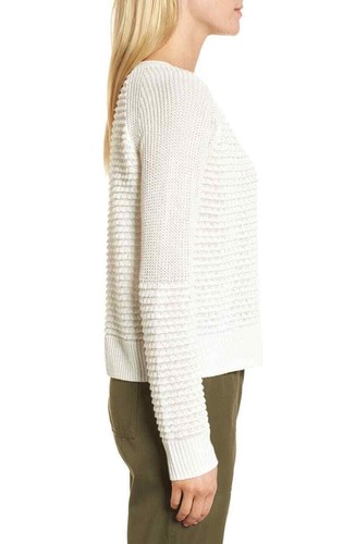 Nordstrom Signature Leinen Strick Pullover Damen Large Elfenbein U-Boot Ausschnitt Langarm - Bild 11 von 12