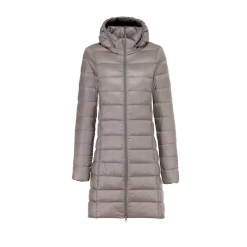Piumino d'anatra donna ultraleggero lungo giacca puffer parka cappotto invernale con cappuccio capospalla - Foto 6 di 19