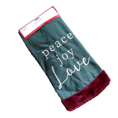 Falda Árbol de Navidad 38" Verde Paz Alegría Amor Terciopelo Borde Estilo Vacaciones Nueva con Etiquetas - Imagen 1 de 8