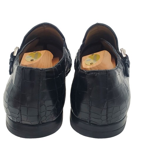 Cesare Paciotti Lux Italy Alligator Leather Men's 7 Black Monk Strap Dress Shoes - Picture 4 of 12