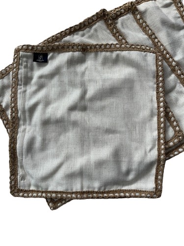 Phantoscope Throw Pillow COVER ONLY Set of 4 Off White w/ Burlap Trim 20" x 20" - Picture 6 of 7