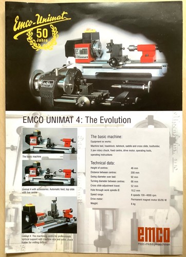 EMCO UNIMAT 4 Zentrum Drehmaschine Werbebroschüre - Top Zustand - Bild 1 von 2