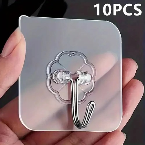 1-20 Hooks Self Adhesive Strong Sticky Heavy Duty Wall Seamless Transparent Hook - Picture 6 of 6