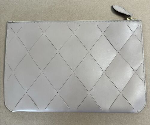 Boldrini Selleria Italian Leather Zip Pouch / Clutch | Taupe & Yellow Interior - Picture 3 of 5
