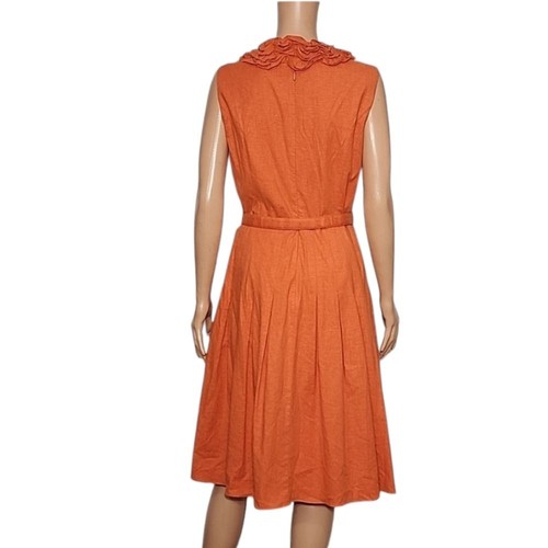 Adrianna PAPELL Burnt Orange Romantic Ruffle V Neck Pleated Size 10 Medium - Picture 7 of 11
